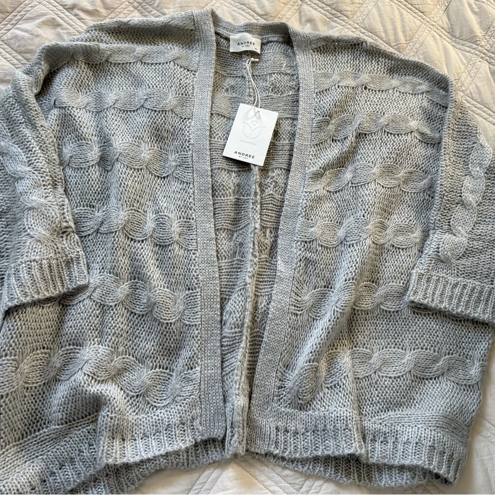 Oversized & Stylish ANDREE BY UNIT Light Gray Open Cardigan - Picture 5 of 5
